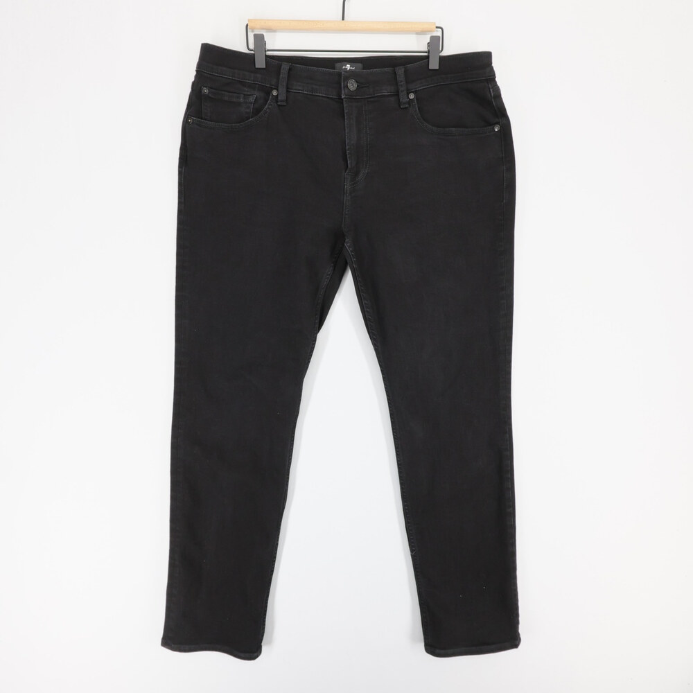 7 For All Mankind Jeans Mens 38 Black Stretch Slim Straight Leg 5 Pocket Denim